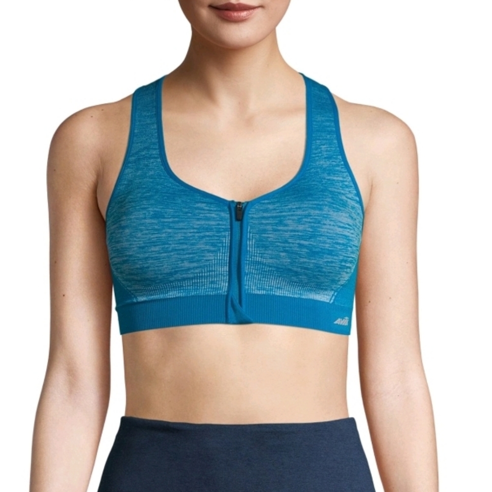 NWT Avia seamless blue zip front sports bra